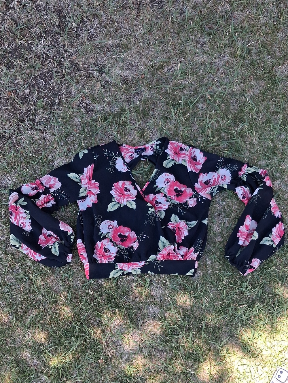 Rue21 Black Floral Wrap Crop Top with Pink Flowers